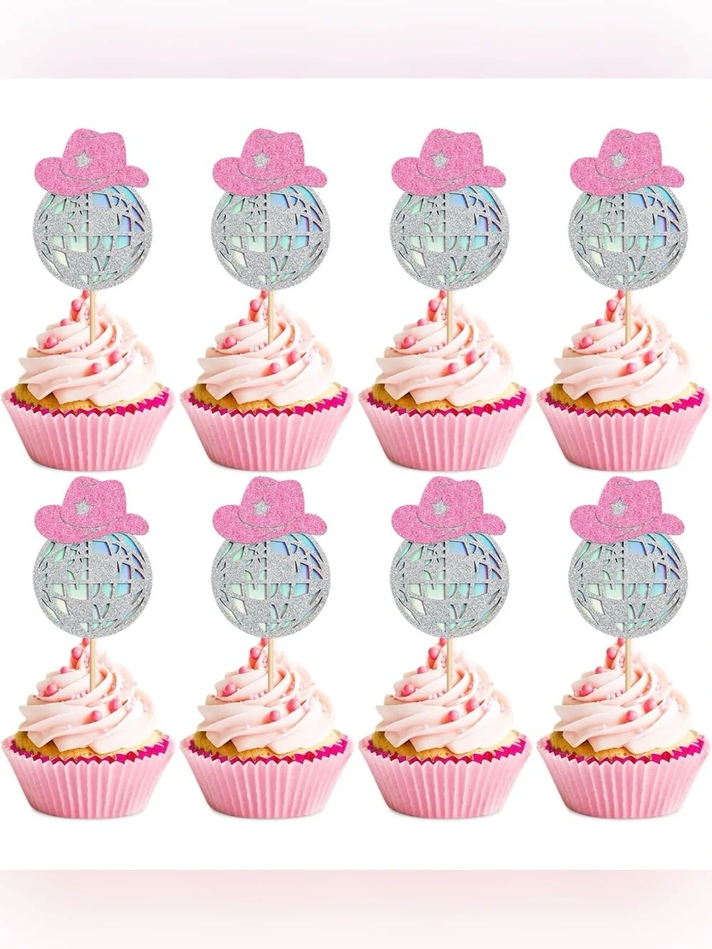 Sparkling Pink Glitter Cowboy Hat Cupcake Picks